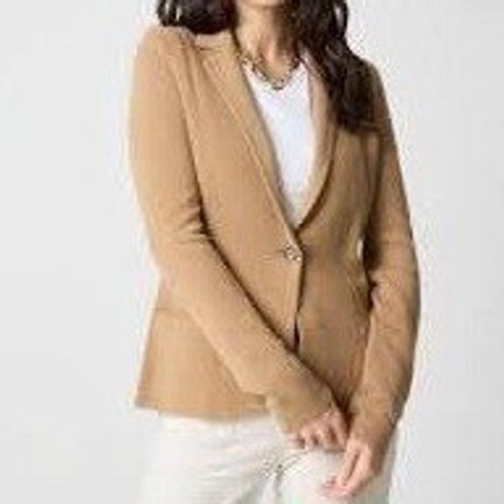 J.Crew Knit Blazer Women XS Camel Tan Cotton Sweater Jacket Professional Office